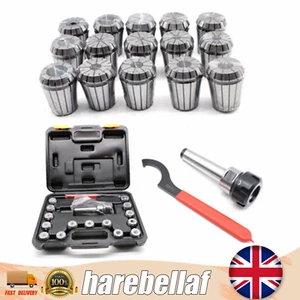 MT3 M12 ER32 CNC Collet Chuck Morse Taper Holder w/ 15pcs ER32 Spring Collets UK - Picture 1 of 10