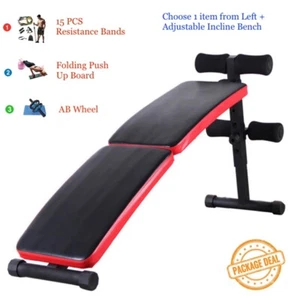 Gym Deal Pkg Foldable Adjustable Sit Up Weight Incline Bench w Resistance Band - Picture 1 of 7