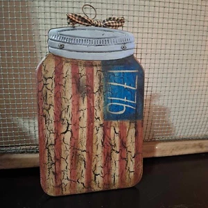 Insegna mensola parete vaso muratore bandiera americana legno crepitante primitivo 1776 decorazione casa - Foto 1 di 1