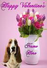 aac 130 Basset Hound Dog Flowers Valentine's Day Greeting Personalised Card A5