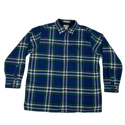 LL Bean Camisa Chaqueta Para Hombre L-Reg Verde Azul Tartán Cuadros Vellón Forrado Chamarra Foto 1 de 4