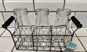 New! Ashland Three Clear Milk Glass Set W/ Handled Basket Set Vase Display - Picture 1 of 7