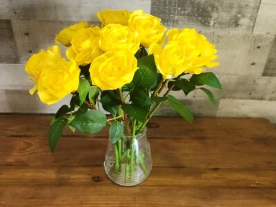 1 dúzia de rosas amarelas com hastes - Imagem 1 de 4