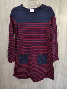 Hanna Andersson Classic Pocket Dress Navy Blue Res Stripe Long Sleeve - Picture 1 of 8