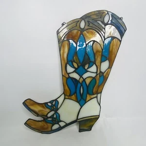 Leaded Stained Glass Cowboy Western Boots Window Hanging Suncatcher - Picture 1 of 2