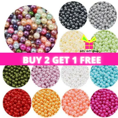 200 Faux Pearl Beads Round Acrylic Mixed Colour Jewellery Wedding Sewing Crafts - Image 1 of 3