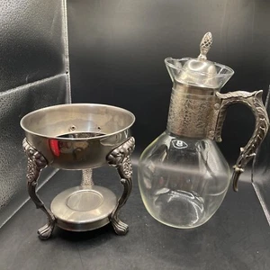 1940s F.B. Rogers Silver plated Glass Footed Tea Coffee Carafe w/ Warming Stand - Picture 1 of 16