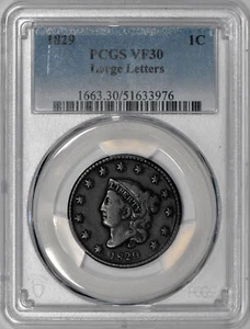 1829 Coronet Braided Hair Large Cent PCGS VF30 - Picture 1 of 3