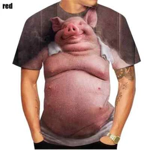 2024 New Funny Pig Print T-shirts 3D Men Women Fashion Street Wear Summer Casual - Picture 1 of 2