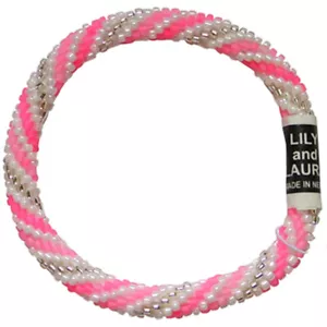 Pulsera de cuentas de ganchillo a mano LILY y LAURA ""Bombshell Silver Spiral - Imagen 1 de 3