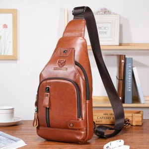 Men Sling Backpack Chest bag Crossbody Bag 100% Genuine Leather Shoulder Bag NEW - Bild 1 von 18
