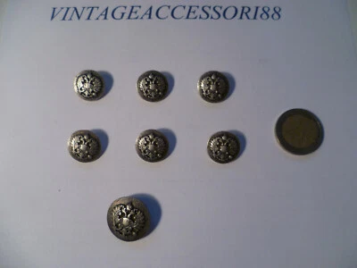 7 BOTTONI SET GIACCA AUSTRIA AQUILA TIROLO METALLO ARGENTO 6 X 1,8 - 1 X 2,2 CM - Immagine 1 di 3