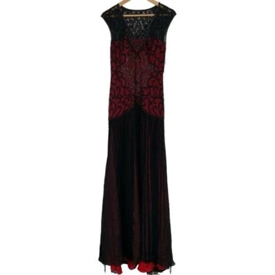 Vintage Sue Wong Womens Beaded V neck Sleeveless Fringe Evening Dress Size 2 - Image 1 of 4