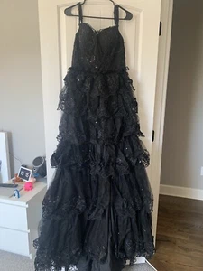 Black Sparkly Tiered Corseted Prom Dress - Picture 1 of 6