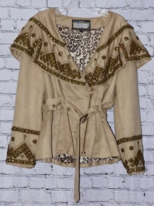 VINTAGE COLLECTION Designer Studded Cape Belted Faux Suede Jacket Size Large - Picture 1 of 15