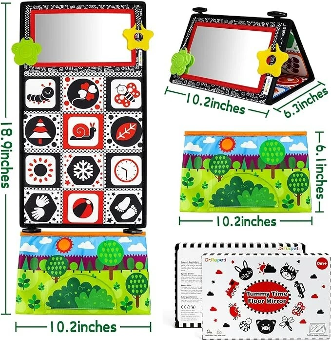 Espejo de piso Dr.Rapeti Tummy Time para bebé bebé bebé niño pequeño niños blanco y negro H Foto 1 de 4