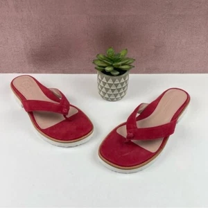 Taryn Rose Red White Leather Thong Slip On Sandals Shoes Women Size 8.5 B - Picture 1 of 8