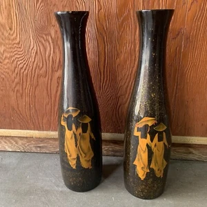 Paar zwei Vintage Vasen schwarz Lack Holz gold vietnamesisch - Bild 1 von 10