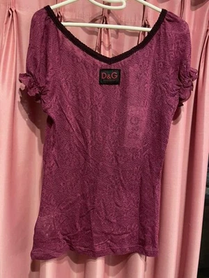 Camiseta Dolce & Gabbana Encaje Manga Corta Talla XS Púrpura Nueva Sin Usar HN7770 Foto 1 de 4