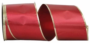 Christmas Ribbon - 4 inch x 30 yards -Jamaica Value Plastic Wired Edge- Red/Gold - Picture 1 of 3