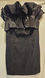 NEW THIRTY THIRTY Little Black Strapless Mini Dress Ruffle Top LARGE - Picture 1 of 8