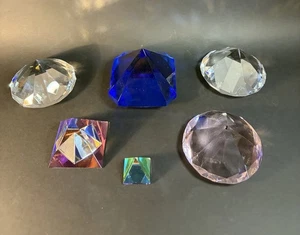 6 Art Glass Crystal Diamond And Pyramid Shaped Paperweights  - Picture 1 of 24