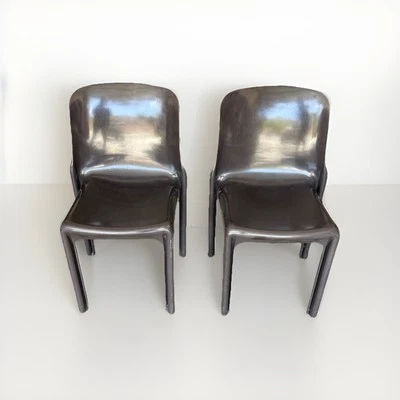 1960’s Vintage Artemide Selene Chairs Vico Magistretti  Brown Plastic Space Age - Image 1 of 4