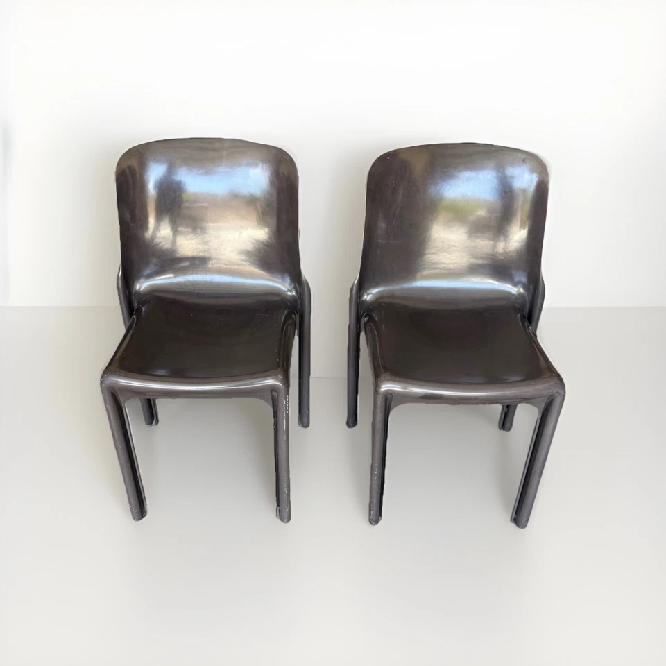 1960’s Vintage Artemide Selene Chairs Vico Magistretti  Brown Plastic Space Age - Image 1 of 4