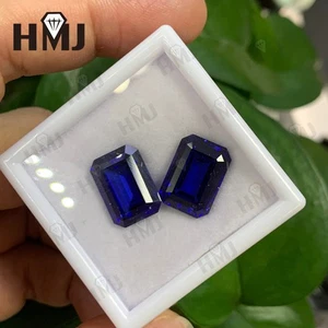 Emerald Shape Lab Created Royal Blue Sapphire Stones AGL Jewelry Loose Gemstones - Picture 1 of 19