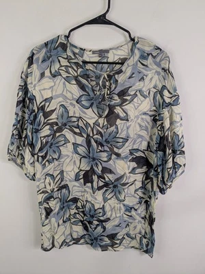 Блузка женская Vince маленькая бежевая 100% шелк цветочный короткий рукав легкая - Изображение 1 из 4