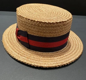 Vintage Brooks Brothers Strohbootfahrer hergestellt in Italien rot & marineblau Band 7,25 - Bild 1 von 16