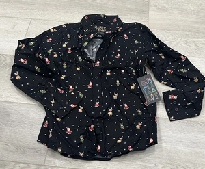 NUEVA Camisa Botones Felices Fiestas Niños Talla S 7/8 Papá Noel Navidad - Imagen 1 de 3