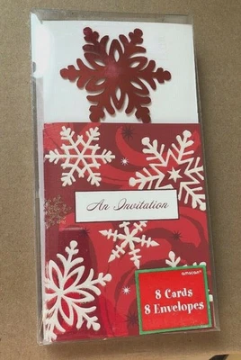 Elegant Entertaining Red Snowflake Winter Christmas Holiday Party Invitations - Image 1 of 4