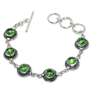 Green Tsavorite Gemstone Handmade 925 Sterling Silver Jewelry Bracelet Size 7-8" - Picture 1 of 1