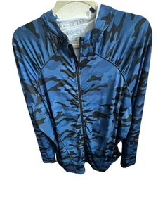 Coolibar Women's Astir Full Zip Sun Jacket Blue/Black Camo XXL UPF 50+ Hood - Picture 1 of 4