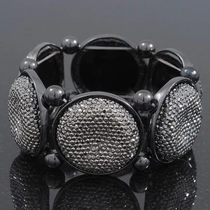 Glittering Metallic Silver Circle Flex Bracelet In Gun Metal - 20cm Length - Picture 1 of 4