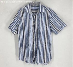 Bugatchi Uomo Mens Multicolor Striped Short Sleeve Button-Up Shirt Size Large - Picture 1 of 7