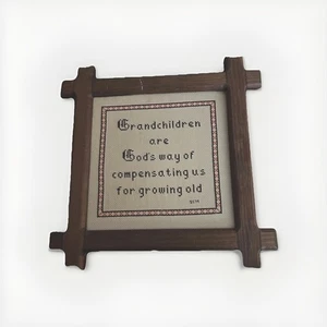 Cottagecore Kreuzstich gerahmt Enkelkinder Schild 70er Jahre - Bild 1 von 6