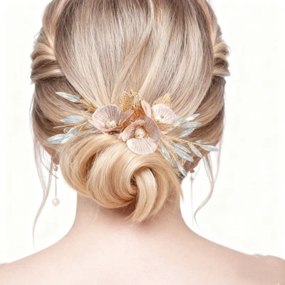 Gold Pearl Bridal Side Hair Comb Flower Bride Wedding Comb Hair Decorative Clip - Image 1 of 4