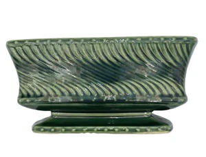 Vintage MCM McCoy Pottery Pedestal Planter, '62 Swirl Pattern, Green, Rectangle - Picture 1 of 9