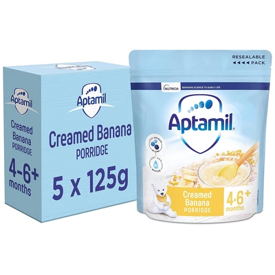 5 x 125g Aptamil Creamed Banana Porridge Suitable For 4-6+ Months - Image 1 of 4