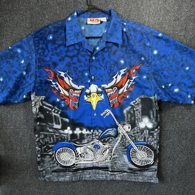 Motociclista vintage Y2K Malibu Dreams Blue Eagle abotonada puntada única talla XL Foto 1 de 4