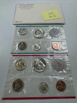 (1) 1964  US MINT SILVER P & D Set,  in all OGP,   w/ 90%  SILVER COINS,  SET 16 - Image 1 of 4