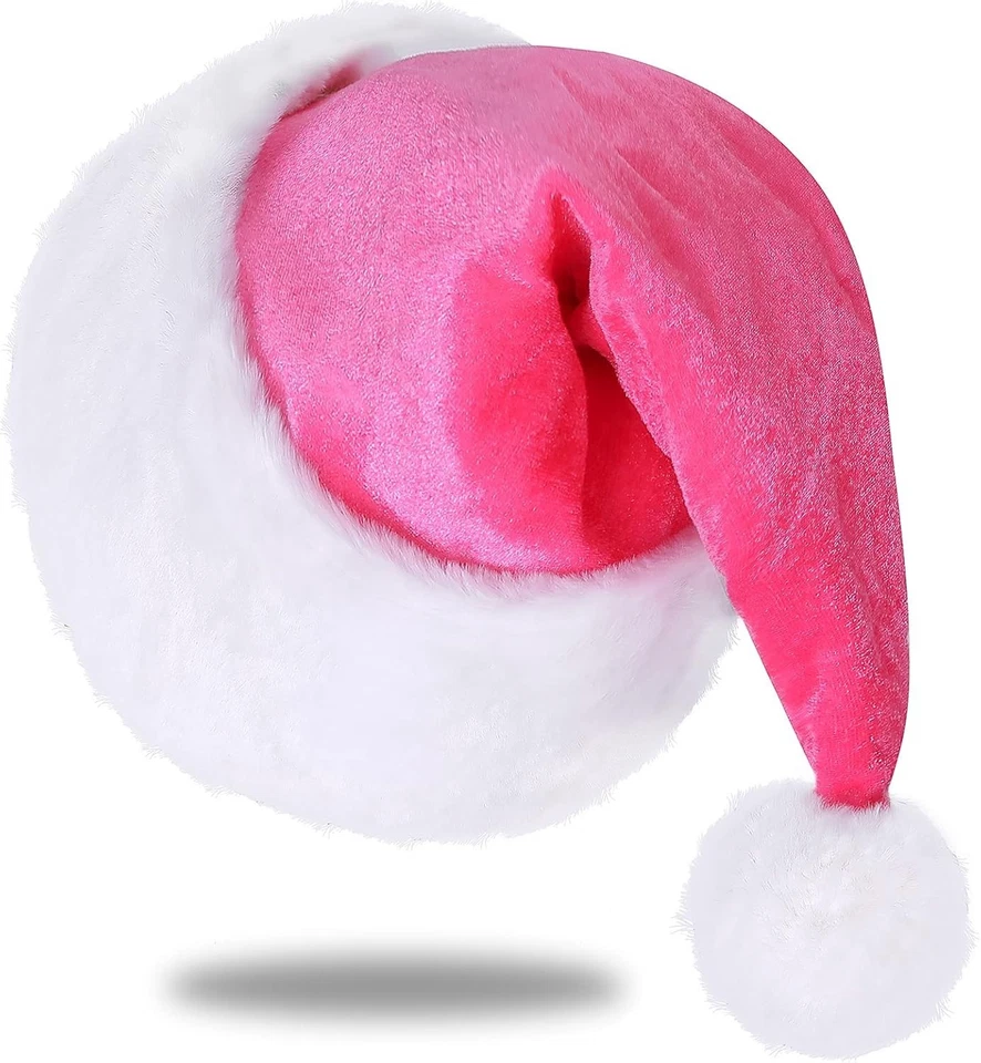 Wine Red Velvet Santa Hat for Adults Thick Plush Christmas Holiday Costume - Image 1 of 4