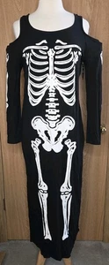 NEW Torrid SKELETON PRINT COLD SHOULDER LONG BLACK DRESS SIZE 0 Or 12 - Picture 1 of 4