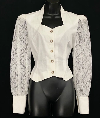 Blusa estilo victoriano blanca vintage años 80 encaje mangas largas abullonadas crop occidental Foto 1 de 4