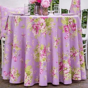 April Cornell Charming Floral Tablecloth 88 Inch Round Lavender Purple Pink - Picture 1 of 5
