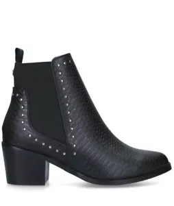 KG Kurt Geiger UK 4 Ladies Black Faux Leather Studded Ankle Boots Elasticated - Picture 1 of 17