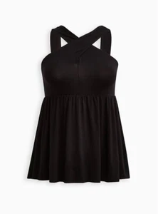 Torrid Super Soft Halter Neck Surplice Babydoll Tank Black 5 5x 28 #B71594 - Picture 1 of 3