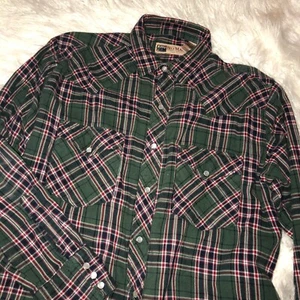 Big Mac Men Shirt Workwear Large Long Sleeve Snap Buttons Hunter Green Plaid - Picture 1 of 8